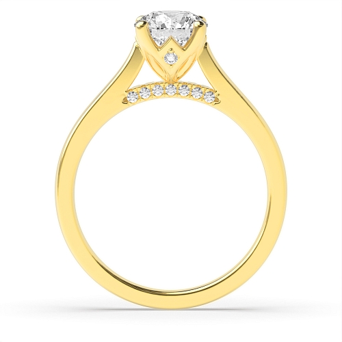 4 Prong Yellow Gold Hidden halo gallery high set crown style Engagement Rings