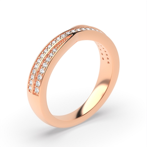 4 Prong Round Rose Gold two row crossover Eternity Diamond Rings