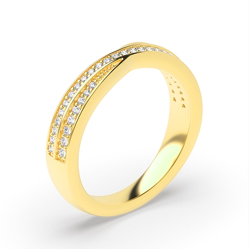 4 Prong Round Yellow Gold two row crossover Eternity Diamond Rings