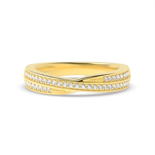 4 Prong Round Yellow Gold two row crossover Eternity Diamond Rings