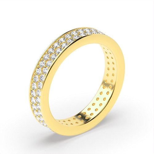 Pave Setting Round Yellow Gold double row elegant Eternity Diamond Rings