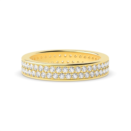 Pave Setting Round Yellow Gold double row elegant Eternity Diamond Rings