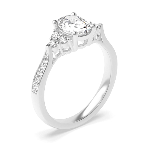 4 Prong Oval Elegant look Side Stone Engagement Rings