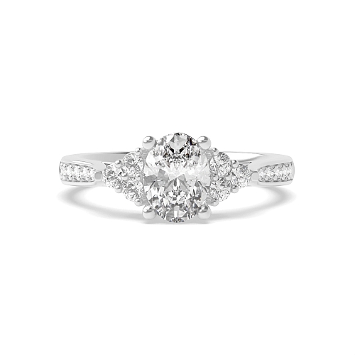 4 Prong Oval Elegant look Side Stone Engagement Rings