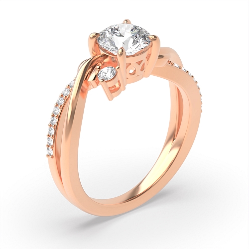 4 Prong Round Rose Gold Interwind Band Trilogy Engagement Rings
