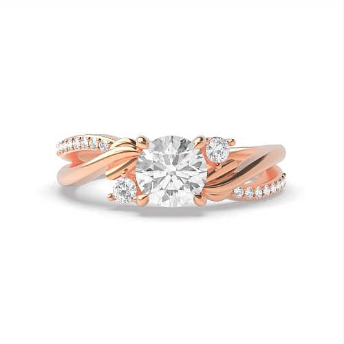 4 Prong Round Rose Gold Interwind Band Trilogy Engagement Rings