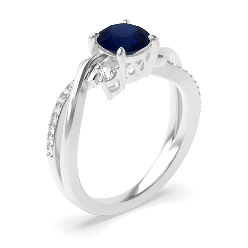 4 Prong Round Interwind Band Blue Sapphire Engagement Rings