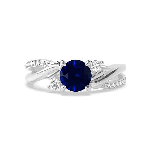 4 Prong Round Interwind Band Blue Sapphire Engagement Rings