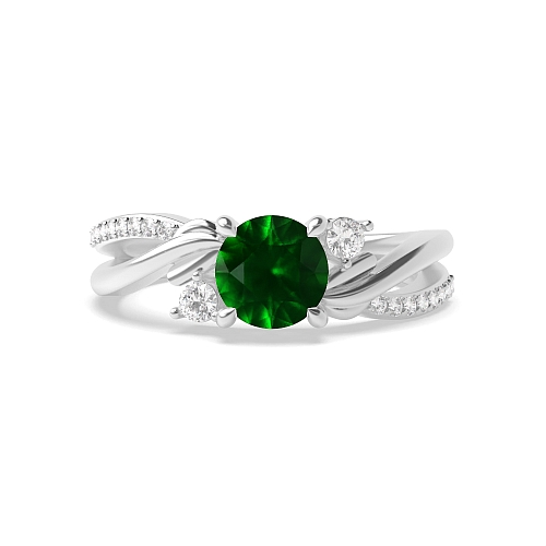 4 Prong Round Interwind Band Emerald Engagement Rings