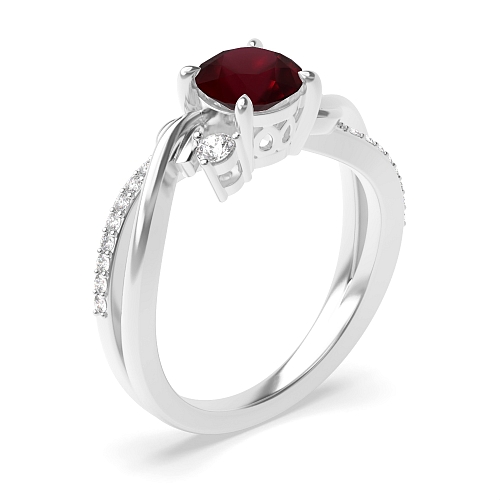 4 Prong Round Interwind Band Ruby Engagement Rings