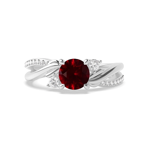 4 Prong Round Interwind Band Ruby Engagement Rings