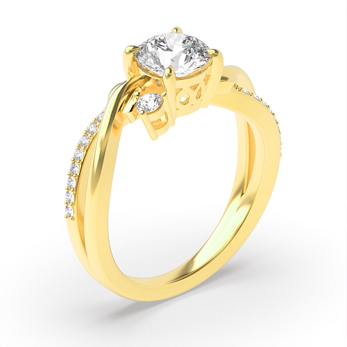4 Prong Round Yellow Gold Interwind Band Engagement Rings