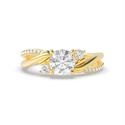 4 Prong Round Yellow Gold Interwind Band Engagement Rings