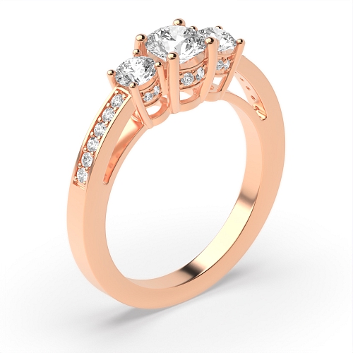 Round Rose Gold Timeless trio diamond Trilogy Engagement Rings