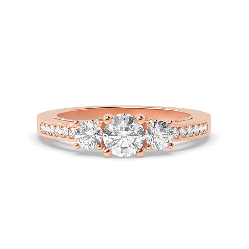 Round Rose Gold Timeless trio diamond Trilogy Engagement Rings