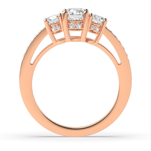 Round Rose Gold Timeless trio diamond Trilogy Engagement Rings