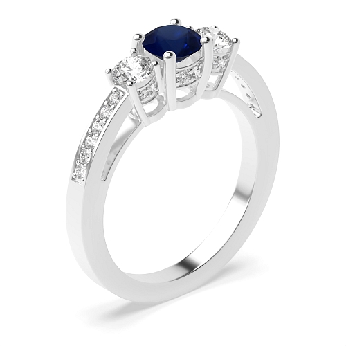 Round Timeless trio diamond Blue Sapphire Engagement Rings