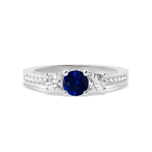 Round Timeless trio diamond Blue Sapphire Engagement Rings