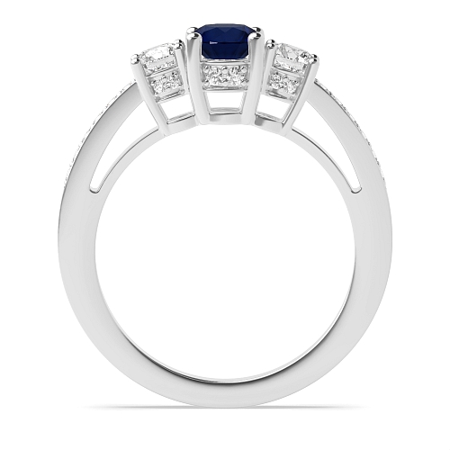 Round Timeless trio diamond Blue Sapphire Engagement Rings