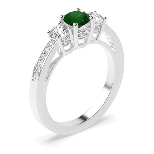 Round Timeless trio diamond Emerald Engagement Rings