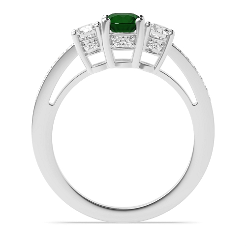 Round Timeless trio diamond Emerald Engagement Rings