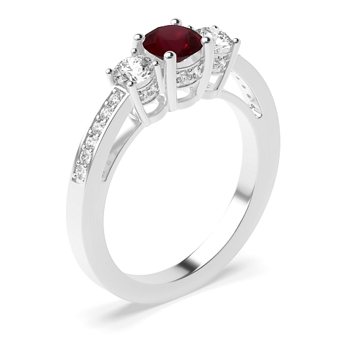 Round Timeless trio diamond Ruby Engagement Rings