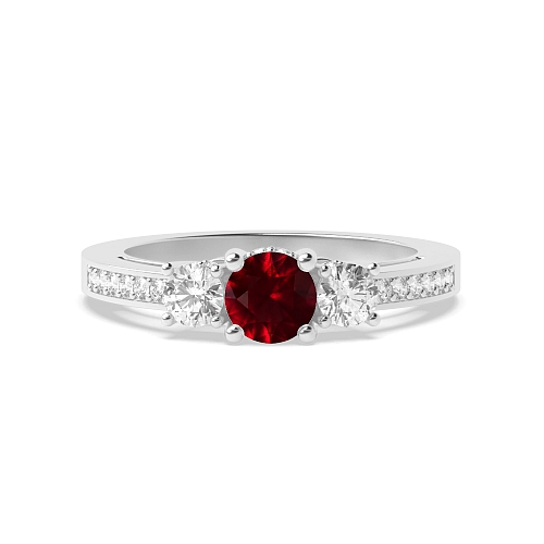 Round Timeless trio diamond Ruby Engagement Rings