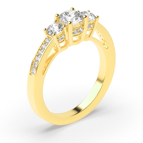 Round Yellow Gold Timeless trio diamond Engagement Rings
