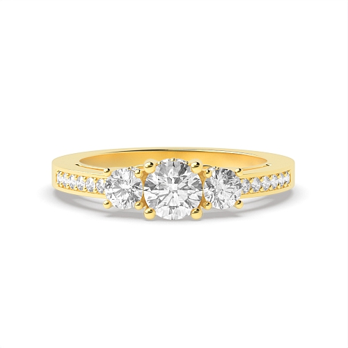 Round Yellow Gold Timeless trio diamond Engagement Rings
