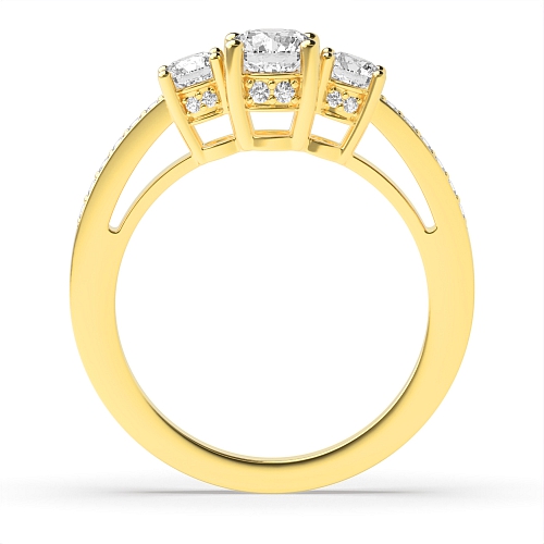 Round Yellow Gold Timeless trio diamond Engagement Rings