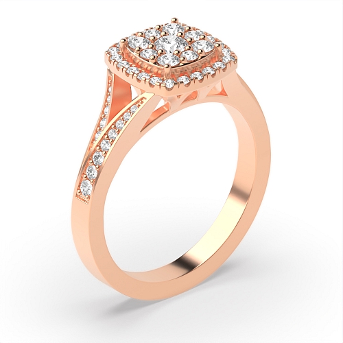 Pave Setting Round Rose Gold Twinkling cluster Engagement Rings