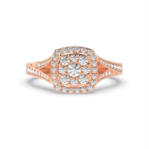 Pave Setting Round Rose Gold Twinkling cluster Engagement Rings