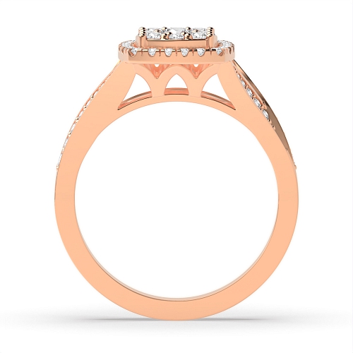Pave Setting Round Rose Gold Twinkling cluster Engagement Rings
