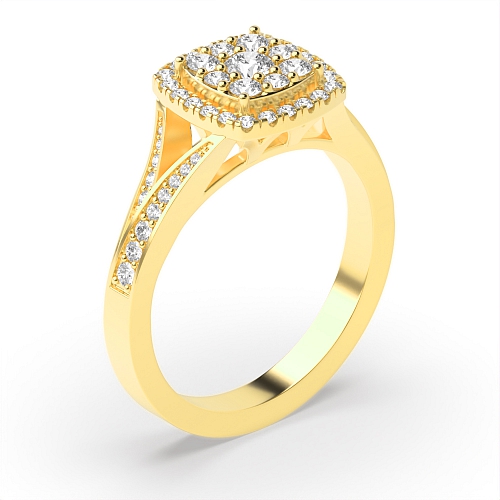 Pave Setting Round Yellow Gold Twinkling cluster Engagement Rings