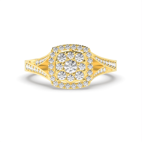 Pave Setting Round Yellow Gold Twinkling cluster Engagement Rings