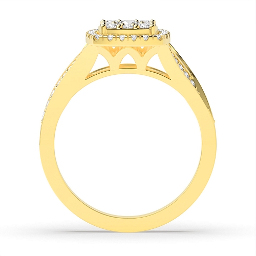 Pave Setting Round Yellow Gold Twinkling cluster Engagement Rings