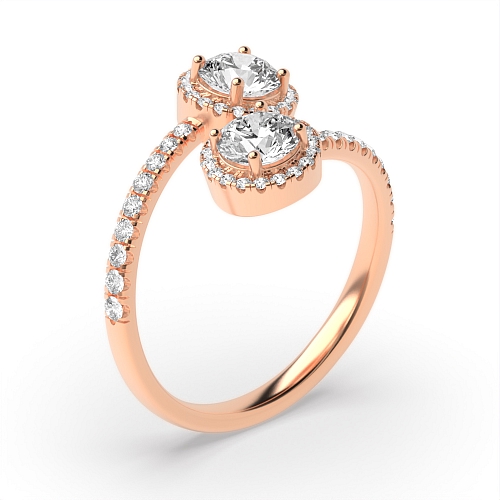 4 Prong Round Rose Gold Double halo dream Toi Et Moi Engagement Rings