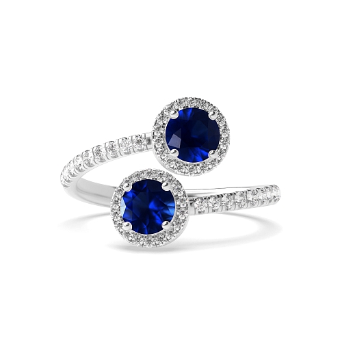 4 Prong Round Double halo dream Blue Sapphire Engagement Rings