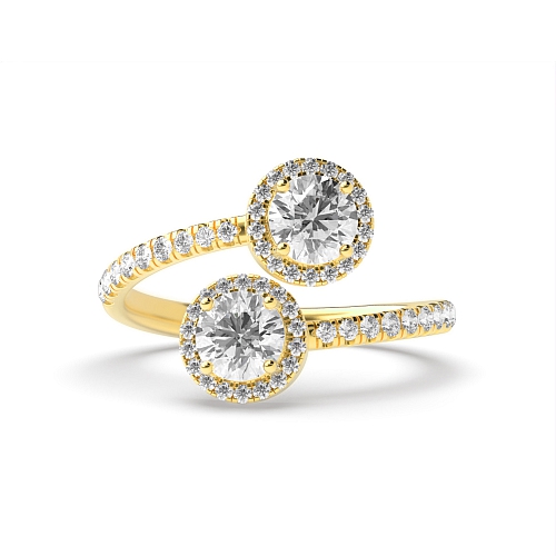 4 Prong Round Yellow Gold Double halo dream Toi Et Moi Engagement Rings