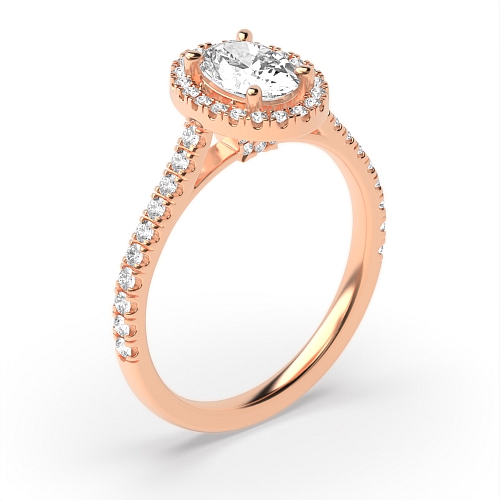 4 Prong Oval Rose Gold accented shoulder hidden set Engagement Rings
