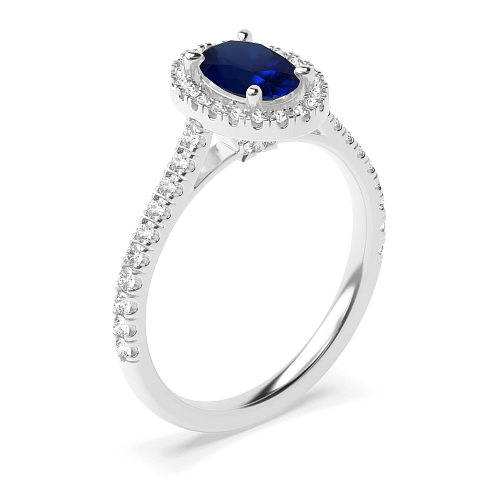 4 Prong Oval accented shoulder hidden set Blue Sapphire Engagement Rings