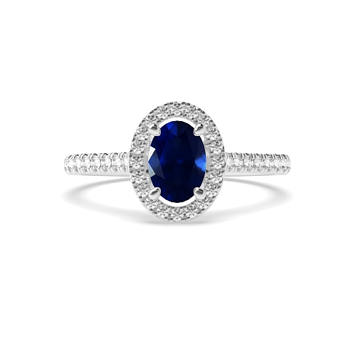 4 Prong Oval accented shoulder hidden set Blue Sapphire Engagement Rings