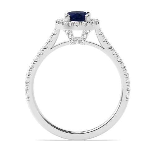 4 Prong Oval accented shoulder hidden set Blue Sapphire Engagement Rings
