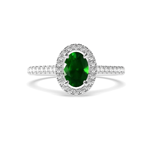 4 Prong Oval accented shoulder hidden set Emerald Halo Engagement Rings