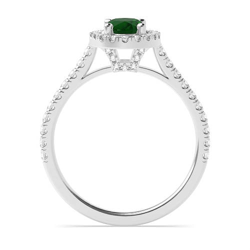 4 Prong Oval accented shoulder hidden set Emerald Halo Engagement Rings