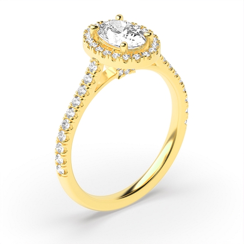 4 Prong Oval Yellow Gold accented shoulder hidden set Engagement Rings