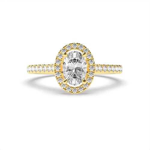 4 Prong Oval Yellow Gold accented shoulder hidden set Engagement Rings
