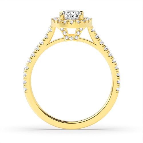 4 Prong Oval Yellow Gold accented shoulder hidden set Engagement Rings