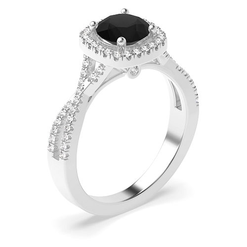 4 Prong Round Crossover shoulder Black Diamond Engagement Rings