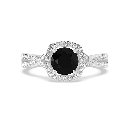 4 Prong Round Crossover shoulder Black Diamond Engagement Rings